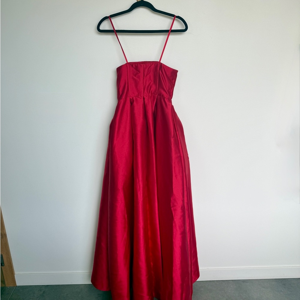 Hutch Strapless Red High-Low Satin Dress - Picture 7 of 7
